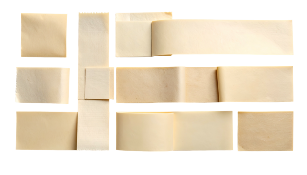 A collage of paper pieces, some folded or curved, arranged in a patchwork-like design