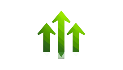 Three ascending green arrows on black. Represents growth, progress, and upward movement