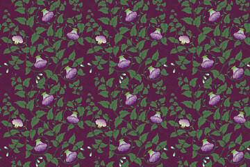 Seamless pattern purple flowers background in damask style motifs suitable for wallpaper, cloth, textile, tile, curtain and fabric design isolated illustration vector archive EPS file.