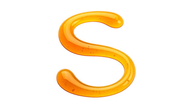 A liquid, glossy "S" made of honey or amber against a pure black backdrop