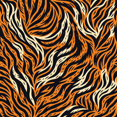 Tiger skin pattern vectand illustration with wild animal stripes and fur texture background, great fand wallpaper murals, fabric prints, tile patterns, and creative projects.
