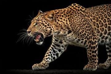 Obraz premium Leopard Prowling With Fierce Expression in Dark Setting