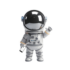 3D Mini Astronaut Waving and Holding Device, Smartphone/Scanner Prop, Isolated On Transparent Background
