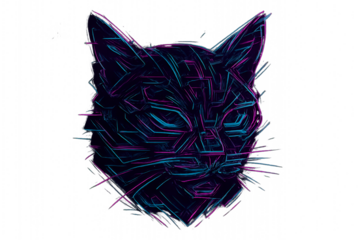 Vaporwave Style Abstract Cyberpunk Cat Head Print
