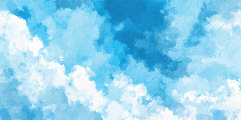 Blue sky watercolor background with white clouds vector