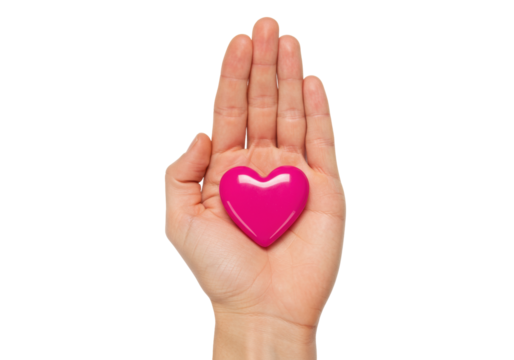 Isolated hand holding a pink heart shape, symbolizing love, care, and compassion for others - Powered by Adobe