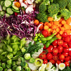 Healthy vegetarian food background. Sliced fresh vegetables.