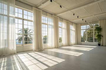Fototapeta premium Bright and Airy Event Space With Large Windows and Ocean View