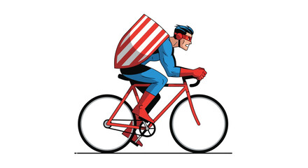Fototapeta premium Superhero cyclist races into action, balancing shield and speed in a vibrant illustration