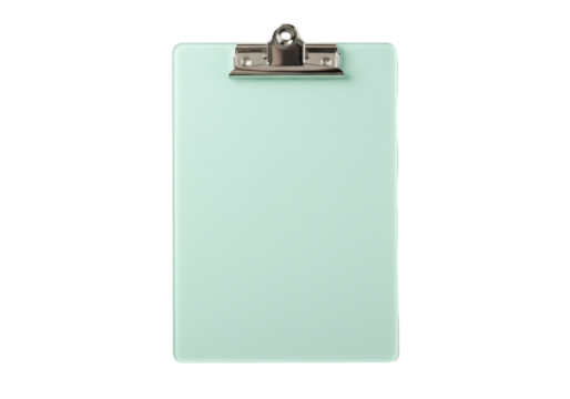 Isolated pale green clipboard with silver clip ready to take notes for organization etc