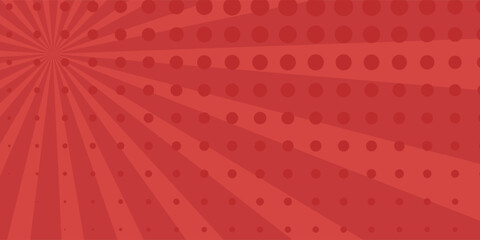 Red comic sunburst effect background with halftone. pop art comic-style vector background.