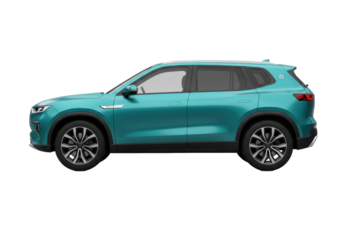 Isolated teal mid-size sport utility vehicle, SUV, for sale, advertisement, or informational material