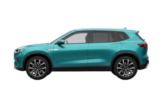 Isolated teal mid-size sport utility vehicle, SUV, for sale, advertisement, or informational material