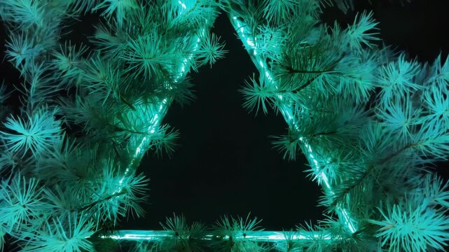 Ethereal teal pine needles abstract background with dark negative space for text overlay and