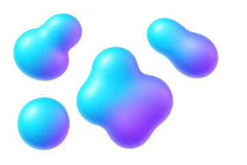 Abstract 3d fluid shapes creating a futuristic metaball design, dynamic liquid gradient blobs on transparent background