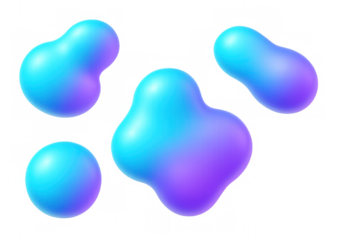 Abstract 3d fluid shapes creating a futuristic metaball design, dynamic liquid gradient blobs on transparent background
