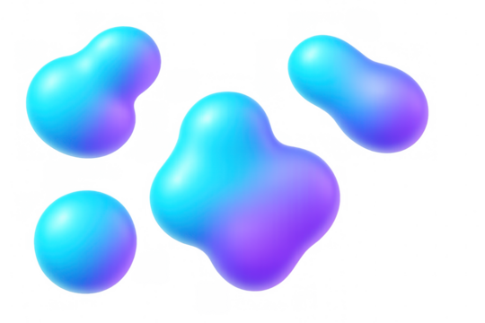 Abstract 3d fluid shapes creating a futuristic metaball design, dynamic liquid gradient blobs on transparent background