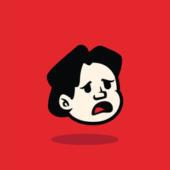 Cartoon boy face showing sleepy emotion with eyes closed and mouth open. Minimal bold vector on red background. Perfect for emoji, mascot, sticker, or expression pack design.