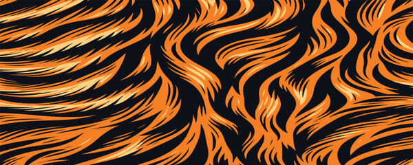 Tiger skin vectand art featuring wild striped animal fur, suitable fand wallpaper backgrounds, fabric textures, and tiled surfaces.