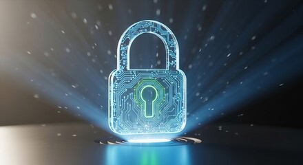 Digital Lock - A Futuristic Security Concept with Glowing Padlock.