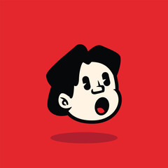 Cartoon boy face showing sleepy emotion with eyes closed and mouth open. Minimal bold vector on red background. Perfect for emoji, mascot, sticker, or expression pack design.
