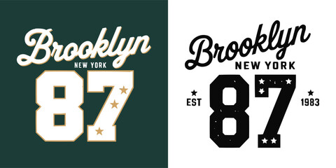 Brooklyn New York 87 varsity typography vintage sports emblem with stars for athletic apparel and t shirt design