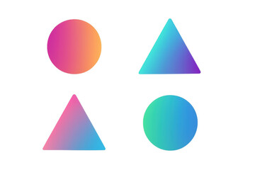 Gradient geometric shapes with vibrant neon colors, modern abstract design elements for backgrounds and overlaying, transparent background