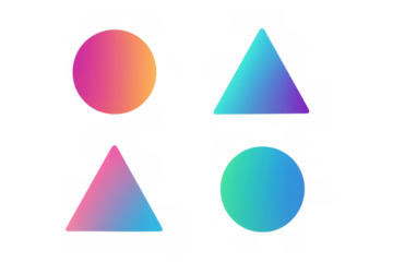 Gradient geometric shapes with vibrant neon colors, modern abstract design elements for backgrounds and overlaying, transparent background