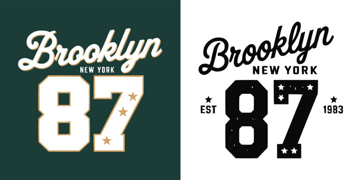 Brooklyn New York 87 varsity typography vintage sports emblem with stars for athletic apparel and t shirt design