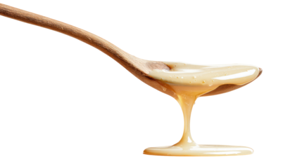 Oni batter drip falling slowly from spoon glossy consistency on transparent background
