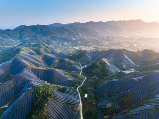 aerial view solar power on mountain