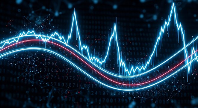 Abstract Neon Financial Data Analysis Chart.