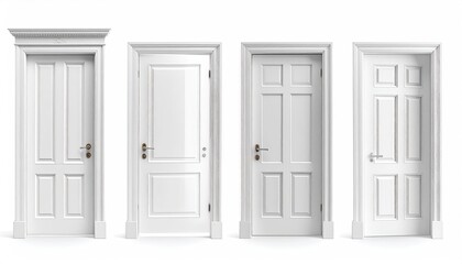 Four white doors in a row for home interior design or choosing architecture style