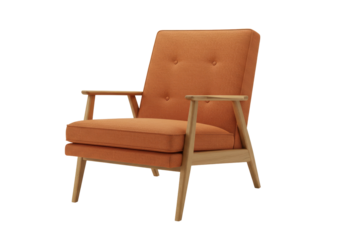 Isolated mid century modern armchair in textured copper tones on a neutral base with no background