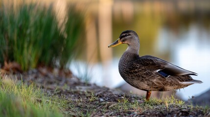 Fototapeta premium Beautiful Duck Near Waterbody in Nature