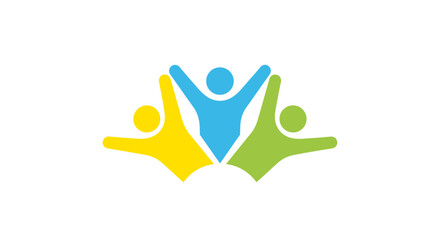 Obraz premium Community Care and Social Support Logo Vector. Three People Figures Holding Hands. Teamwork, Family, and Unity Illustration/Symbol.
