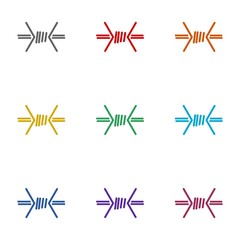 Barbed wire icon isolated on white background. Set icons colorful