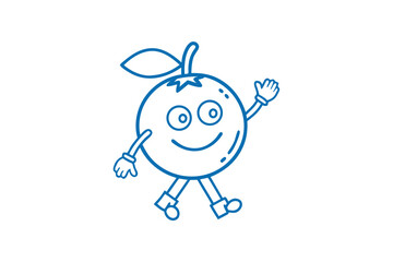 Cartoon orange outline is walking with a smile and a waving hand on white