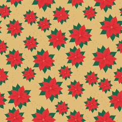 Christmas Flora Pattern Vector. Seamless Christmas Poinsettias Pattern. Merry Christmas Elegant Poinsettias seamless pattern Background.