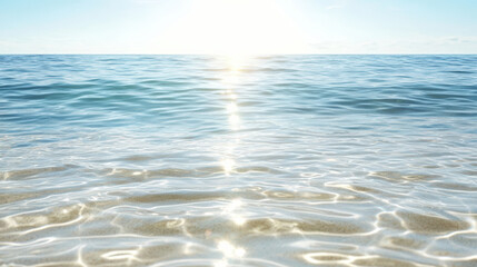 Gentle waves reflecting sunlight create tranquil ocean scene, evoking peace and serenity