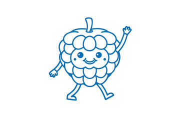 Blue outline illustration shows cute soursop character waving its arm joyfully on white
