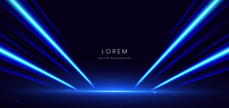 Futuristic blue diagonal beam with lighting effect on dark background. Hi-speed motion moving concept.