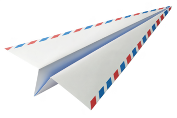 Paper airplane isolated on transparent background with red and blue stripes