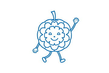 Cartoon custard apple character waves a friendly hello while walking along cheerfully