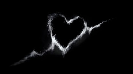 A white wispy heart shape integrated with a pulse line against a dark background