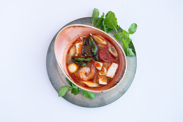Spicy Thai Tom Yum Soup with Shrimp and Mushrooms