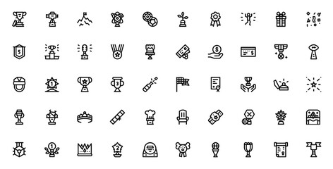 Awards icon set. Vector trophy symbols collection. Icludes winner, champion, mdal, prize, celebration, ahievement, sports, events nd more. Editable stroke.