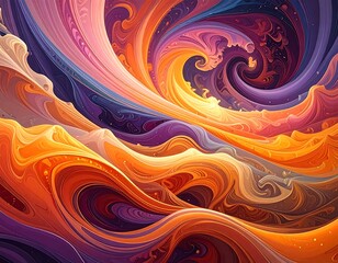 Swirling, vibrant abstract artwork featuring flowing, colorful patterns