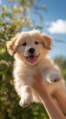 Fototapeta premium Adorable Puppy Joyfully Playing Outdoors