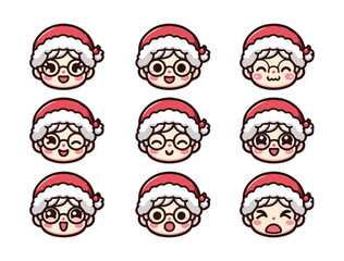 Cute Grandma Christmas Character Icon Set – Cartoon Vector Pack